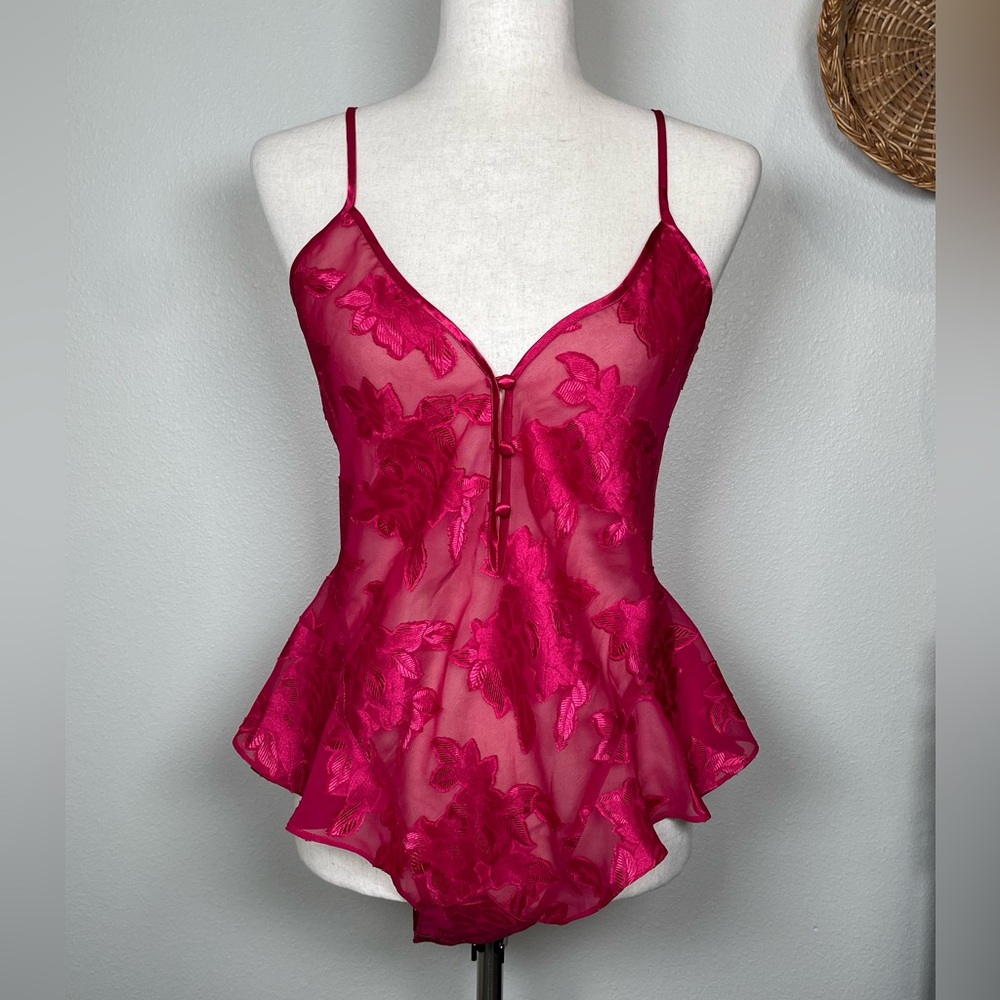 Victoria's Secret Bodysuit Red Teddy Lingere One Piece Semi Sheer Sexy Small